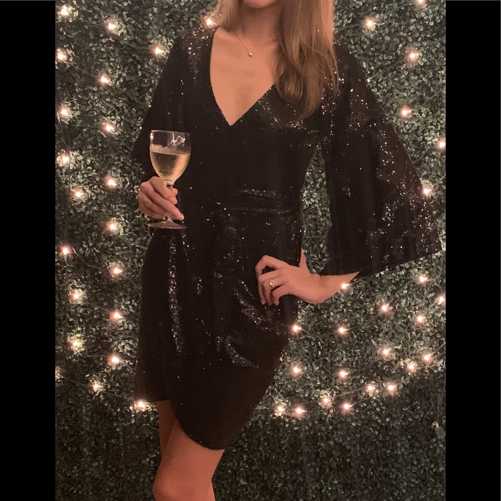 Sequin Deep V-Neck Cocktail Dress 34